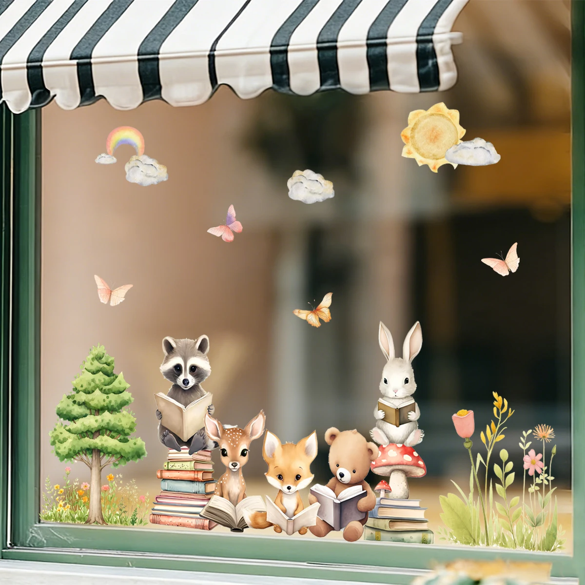 Vinilos de pared infantiles con animales del bosque leyendo libros - imagen 2