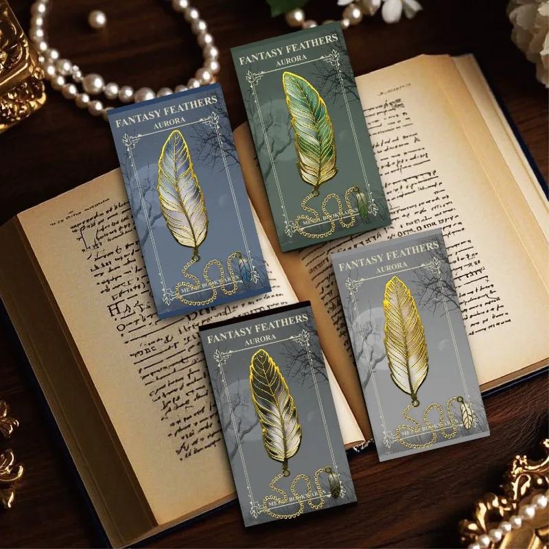 Marcapáginas metálicos vintage con plumas – regalo literario