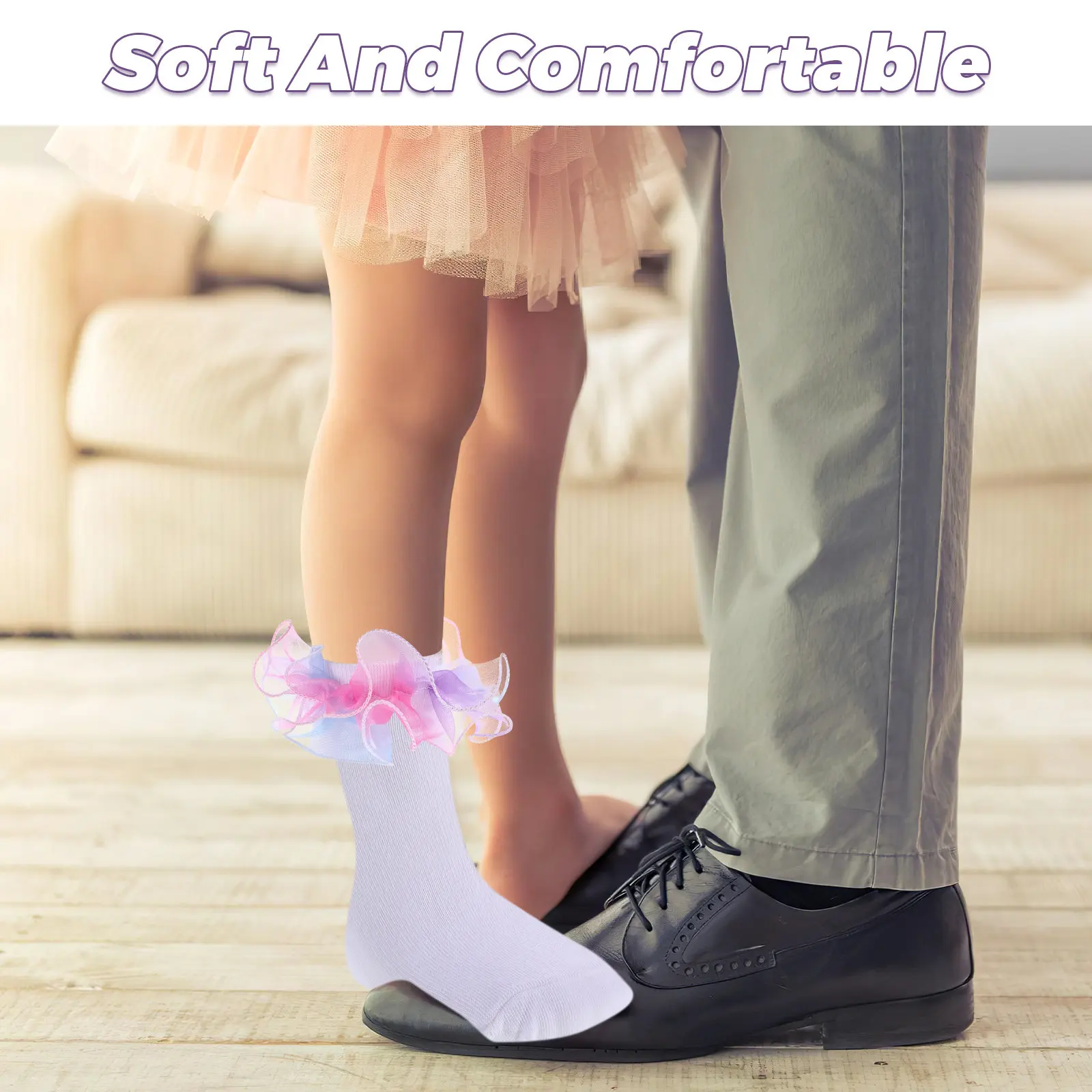 Calcetines altos niña con encaje arcoíris estilo princesa - imagen 4