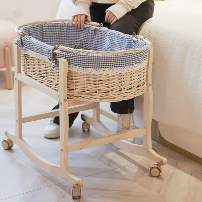 Cesta moisés de mimbre tejida a mano con asas para bebé - imagen 4
