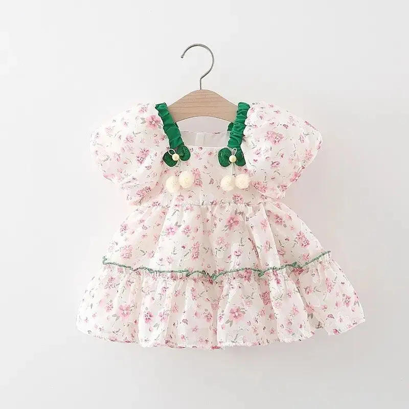 Vestido veraniego para niña con mangas abullonadas y estampado floral - imagen 5
