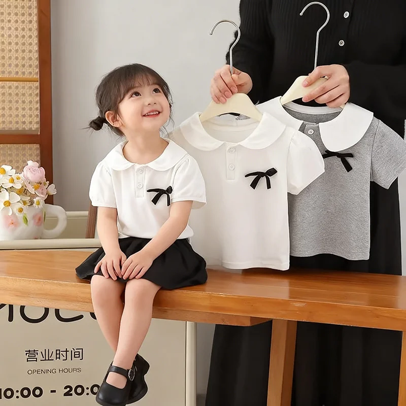 Camiseta niña manga corta con lazo estilo blusa informal verano - imagen 4