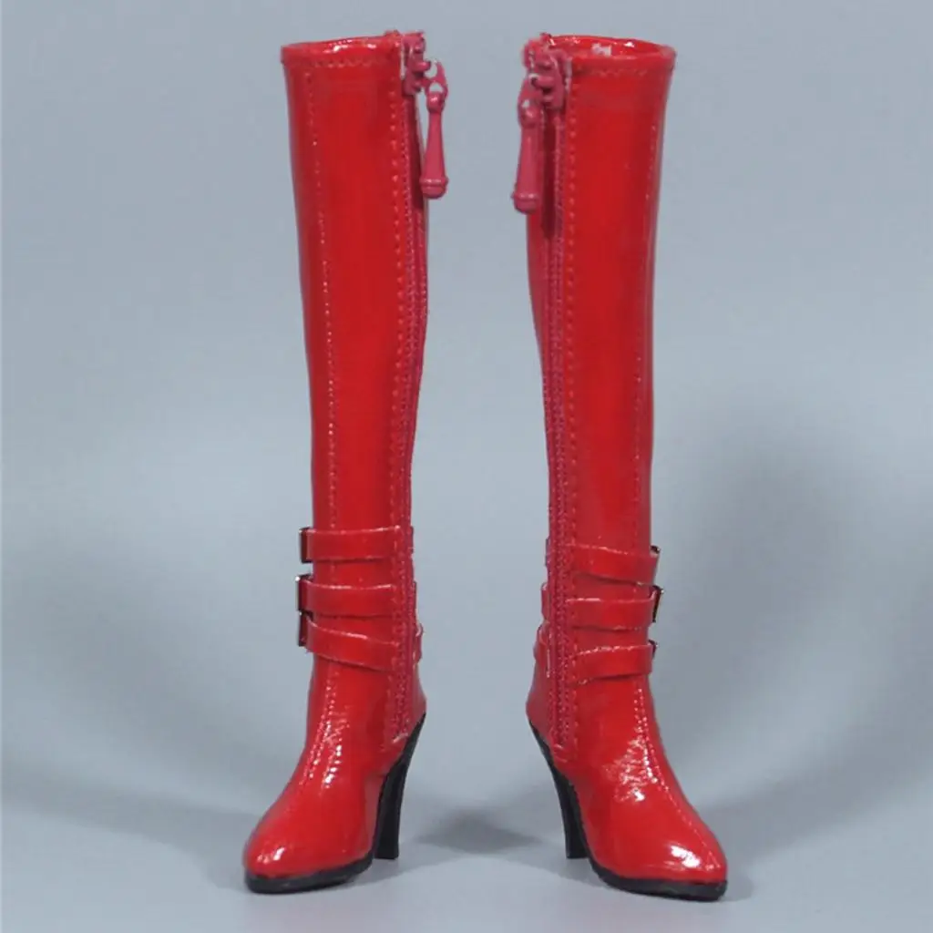 Botas de tacón alto para muñeca con cremallera de cuero