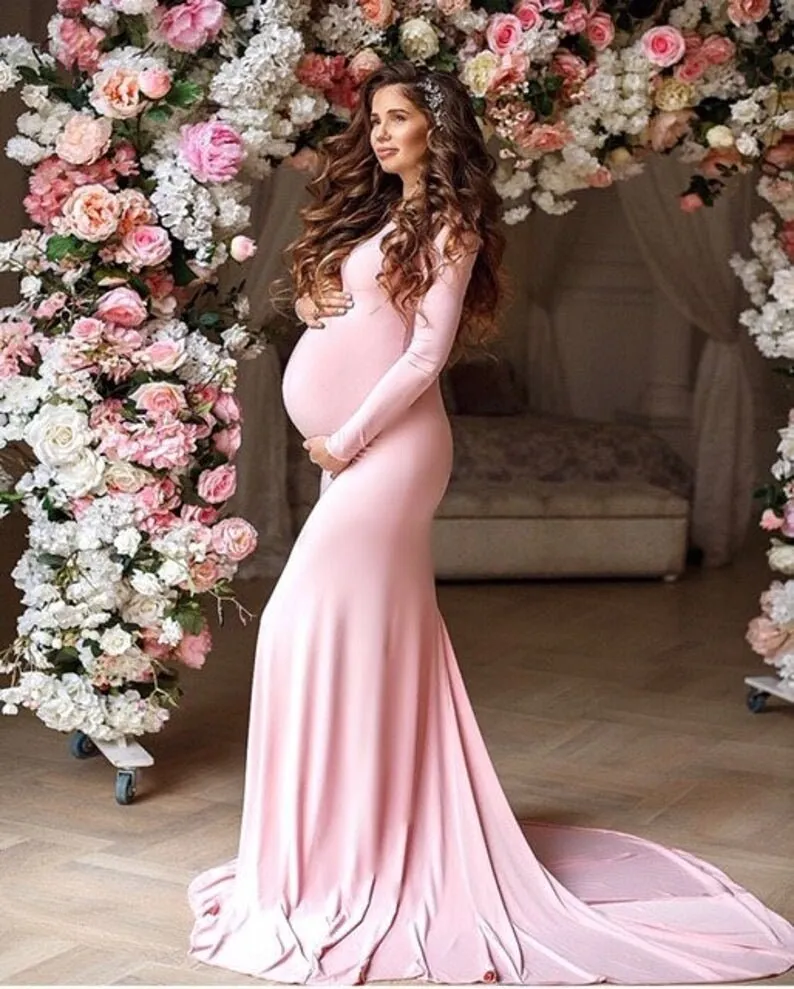 Vestido de maternidad negro de manga larga elástico para fotos - imagen 3