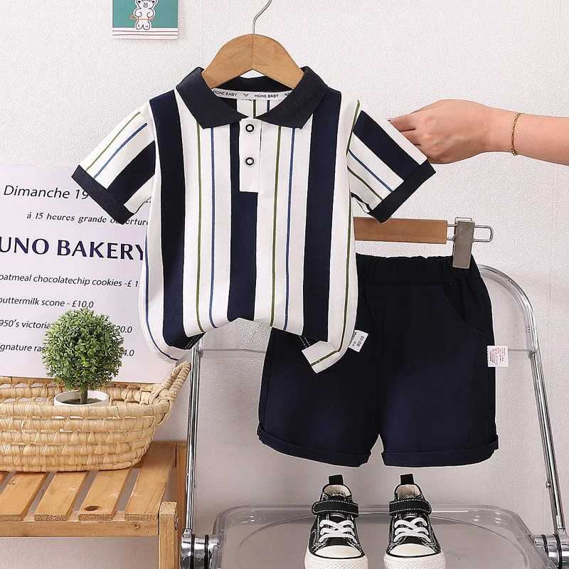 Conjunto verano bebé de algodón a rayas manga corta y pantalón - imagen 4