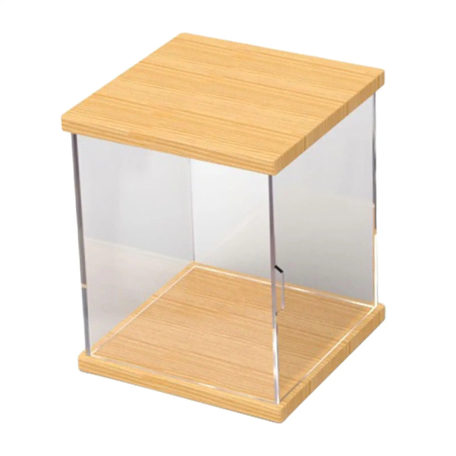 Vitrina de acrílico transparente para muñecas con base de madera
