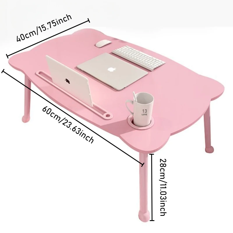 Escritorio infantil plegable para portátil con porta vasos y ranura - imagen 3
