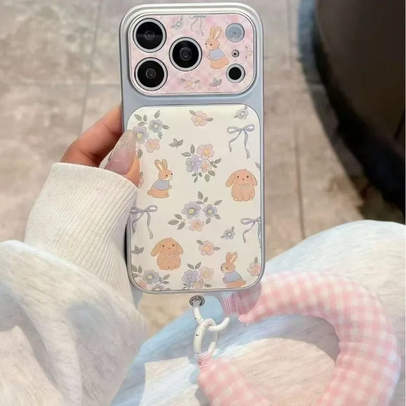 Funda móvil Pro Max conejo floral azul y rosa