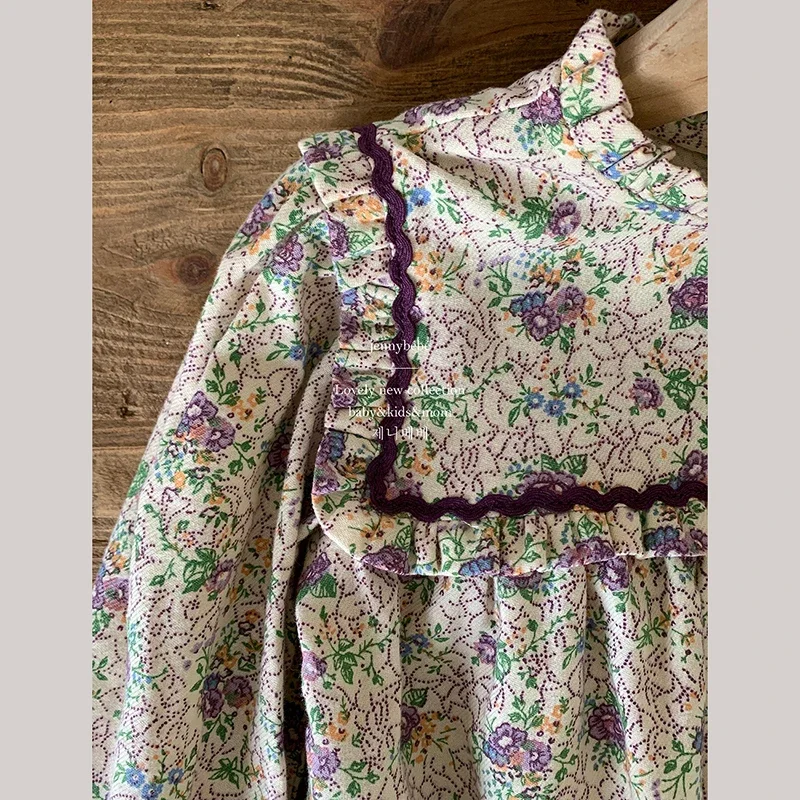 Vestido de primavera vintage para niñas con volantes florales - imagen 5
