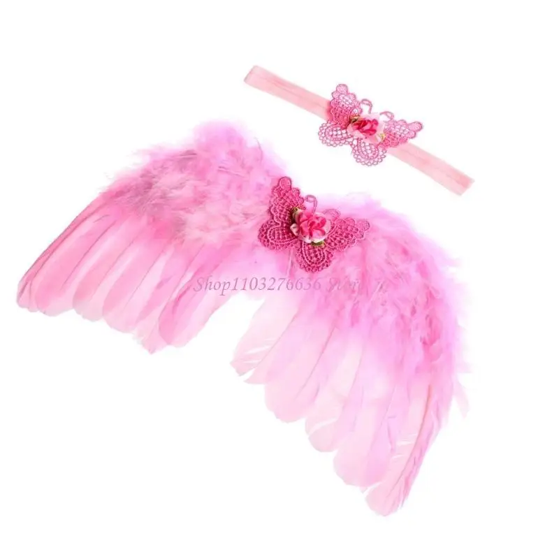 Diadema ajustable con alas de plumas para sesión de recién nacido - imagen 3