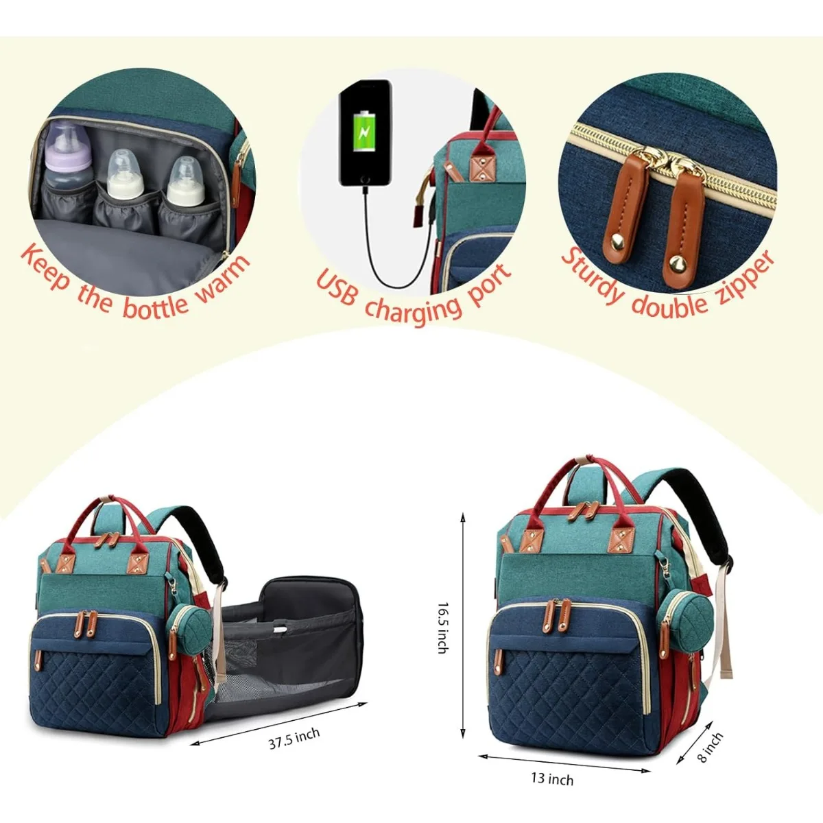 Mochila cambiador para bebé plegable con bolsa de pañales - imagen 5