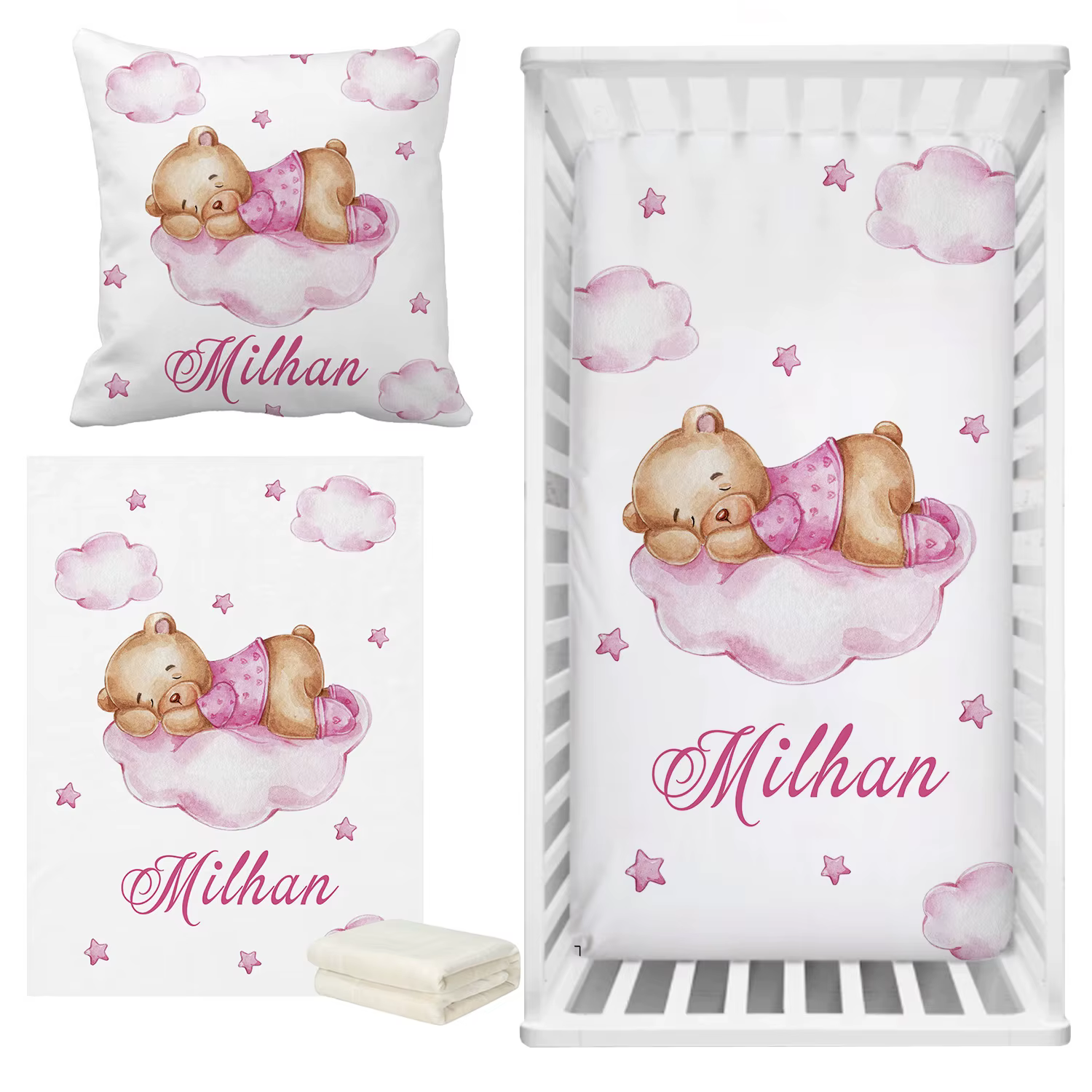 LVYZIHO ropa de cama para cuna con nombre – Oso, luna, nube, estrellas - imagen 4