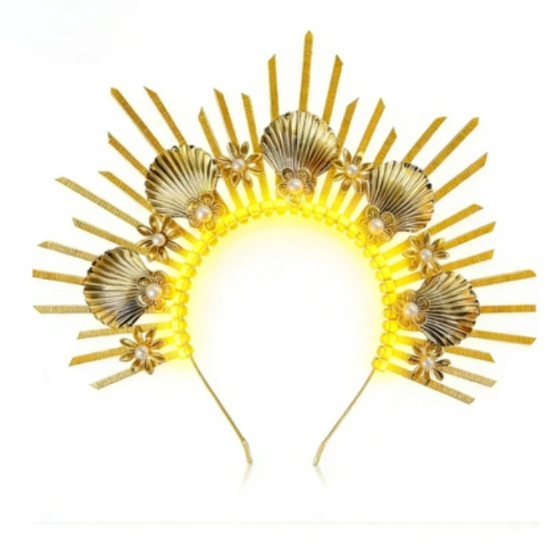 Corona halo LED iluminada con perlas y conchas para cosplay - imagen 4