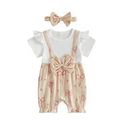 Conjunto de verano bebé niña: mono manga corta con volantes y diadema