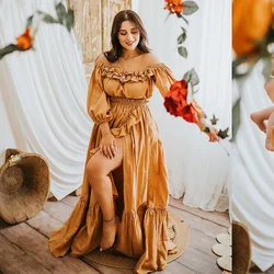Vestido de maternidad bohemio en algodón con un hombro