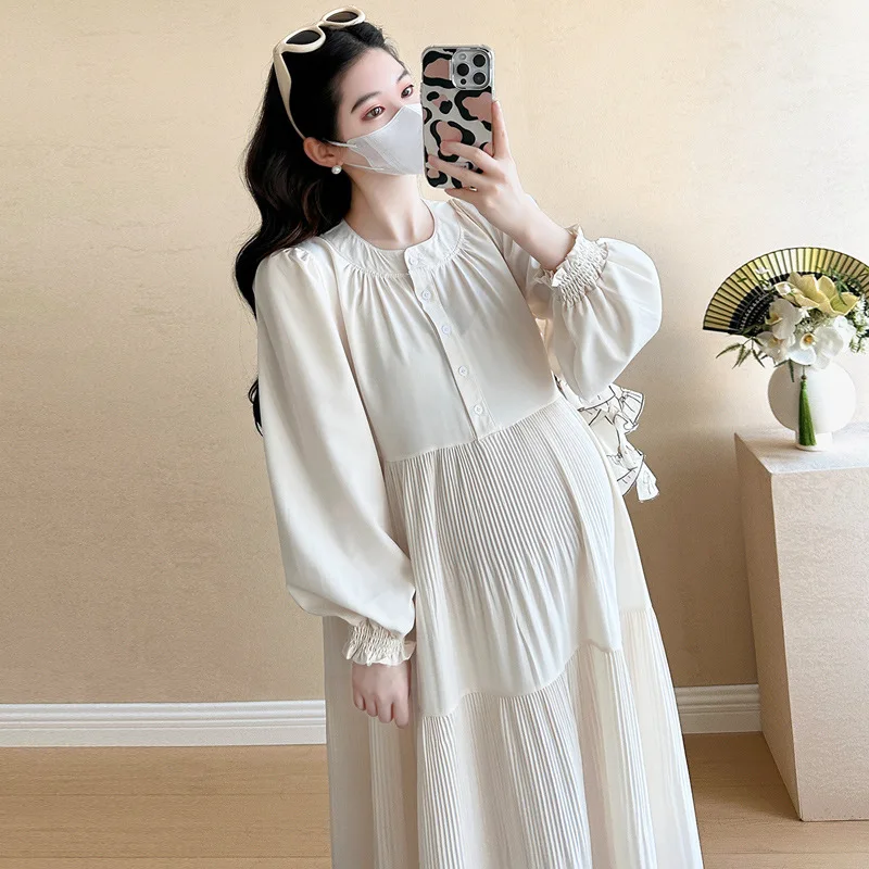 Vestido premamá casual holgado de cuello redondo estilo artístico - imagen 4
