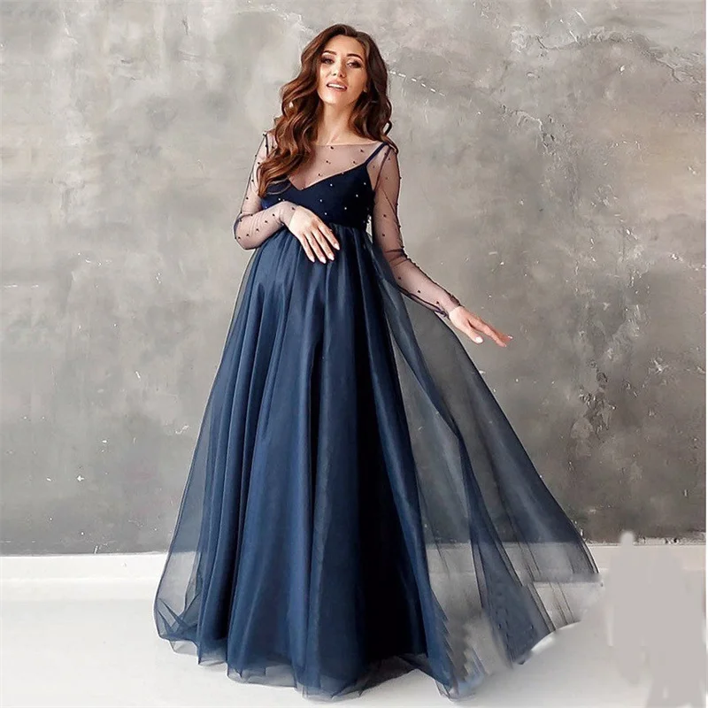 Vestido premamá manga larga para sesión de fotos - imagen 3