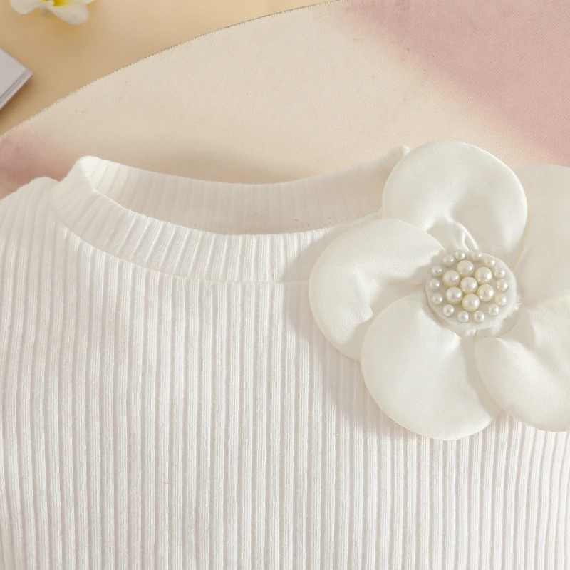 Conjunto verano niña: top acanalado manga corta, falda y sombrero - imagen 2