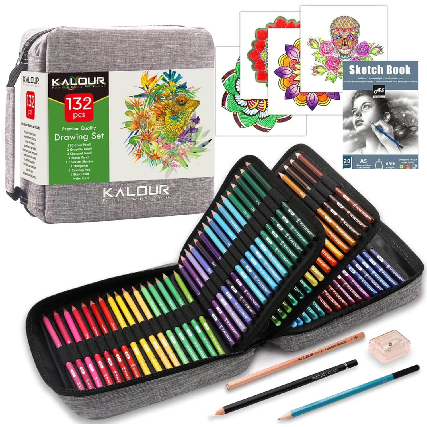 KALOUR Lápices de colores, estuche para viaje portátil con cremallera