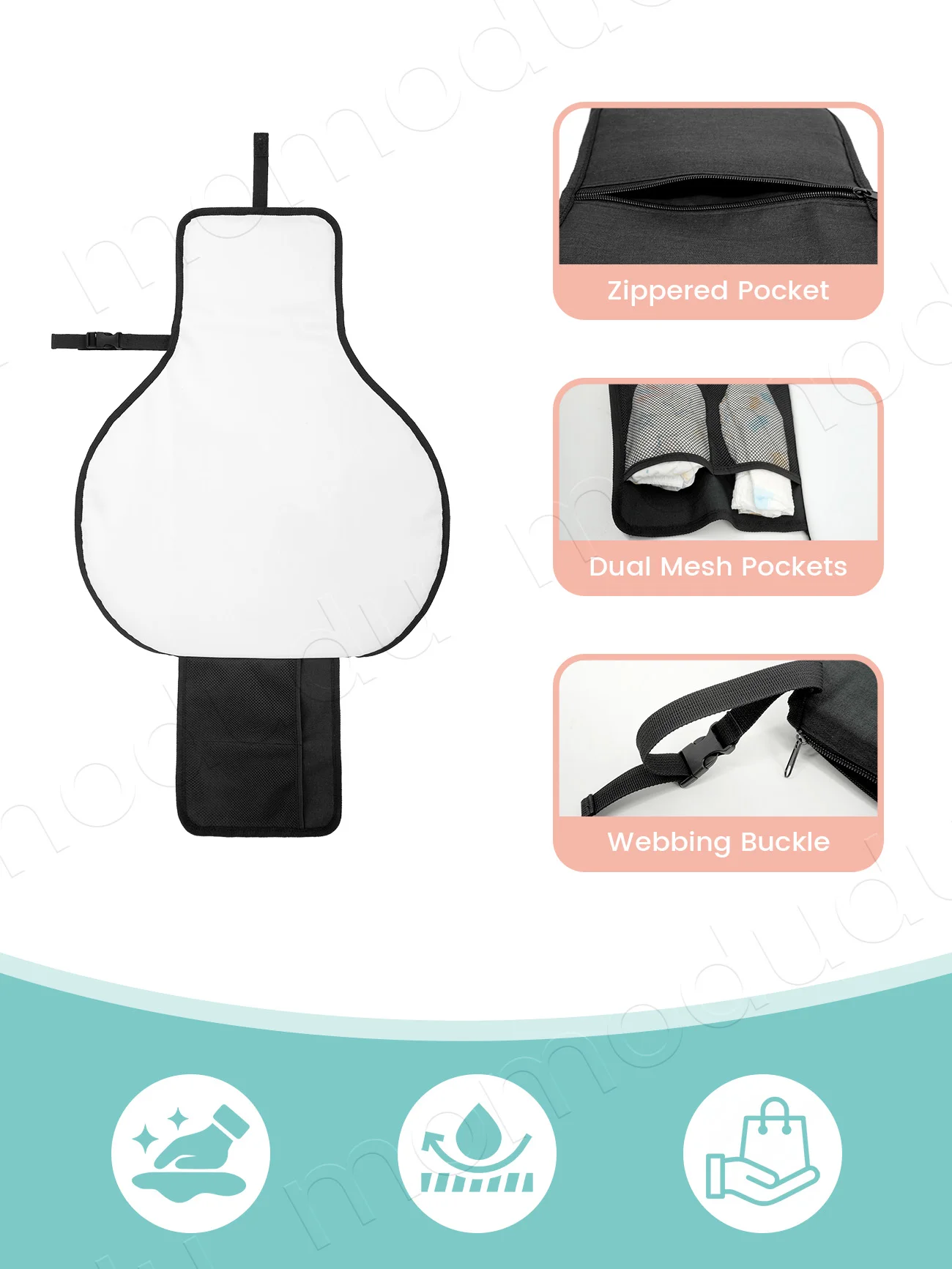 Cambiador portátil impermeable para bebé con bolsillos de viaje - imagen 5