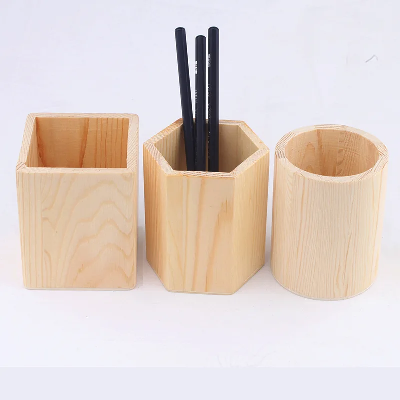 Portalápices de madera hexagonal para escritorio, organizador papelería - imagen 3