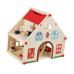 Casa de muñecas de madera con muebles y diseño educativo