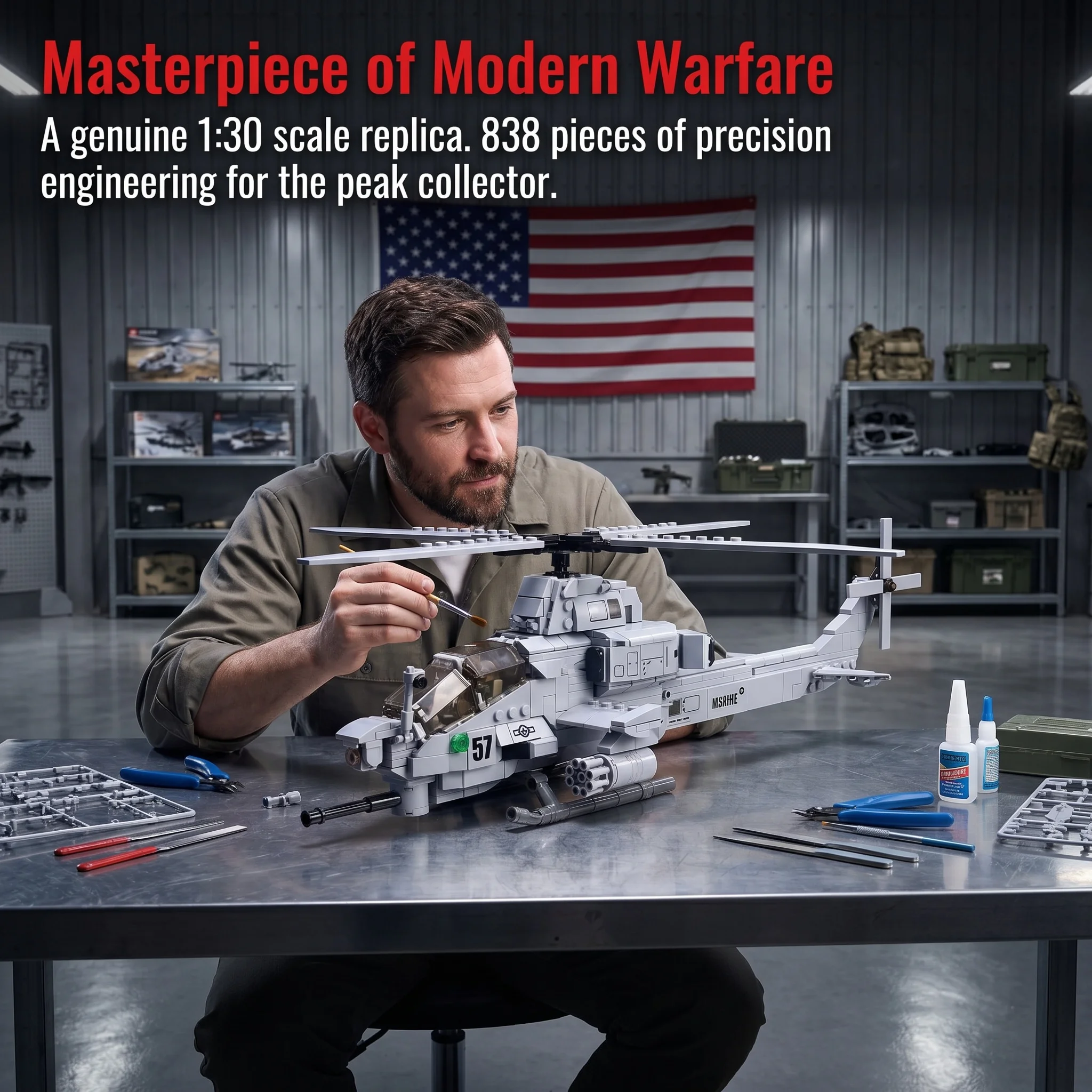 Bloques de construcción helicóptero militar AH1Z con figuras - imagen 2