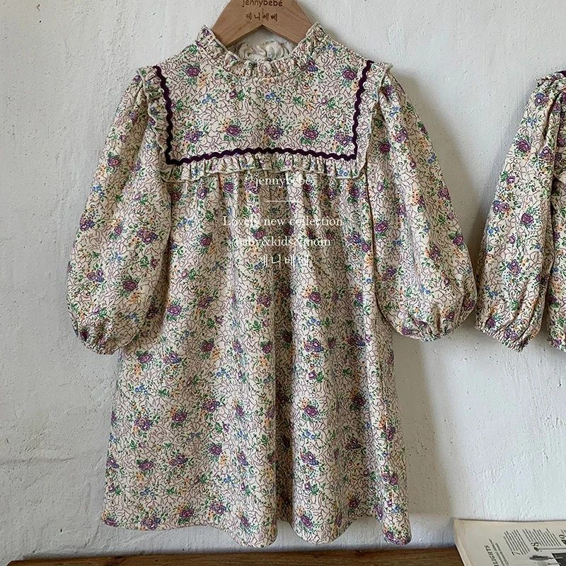 Vestido de primavera vintage para niñas con volantes florales - imagen 2