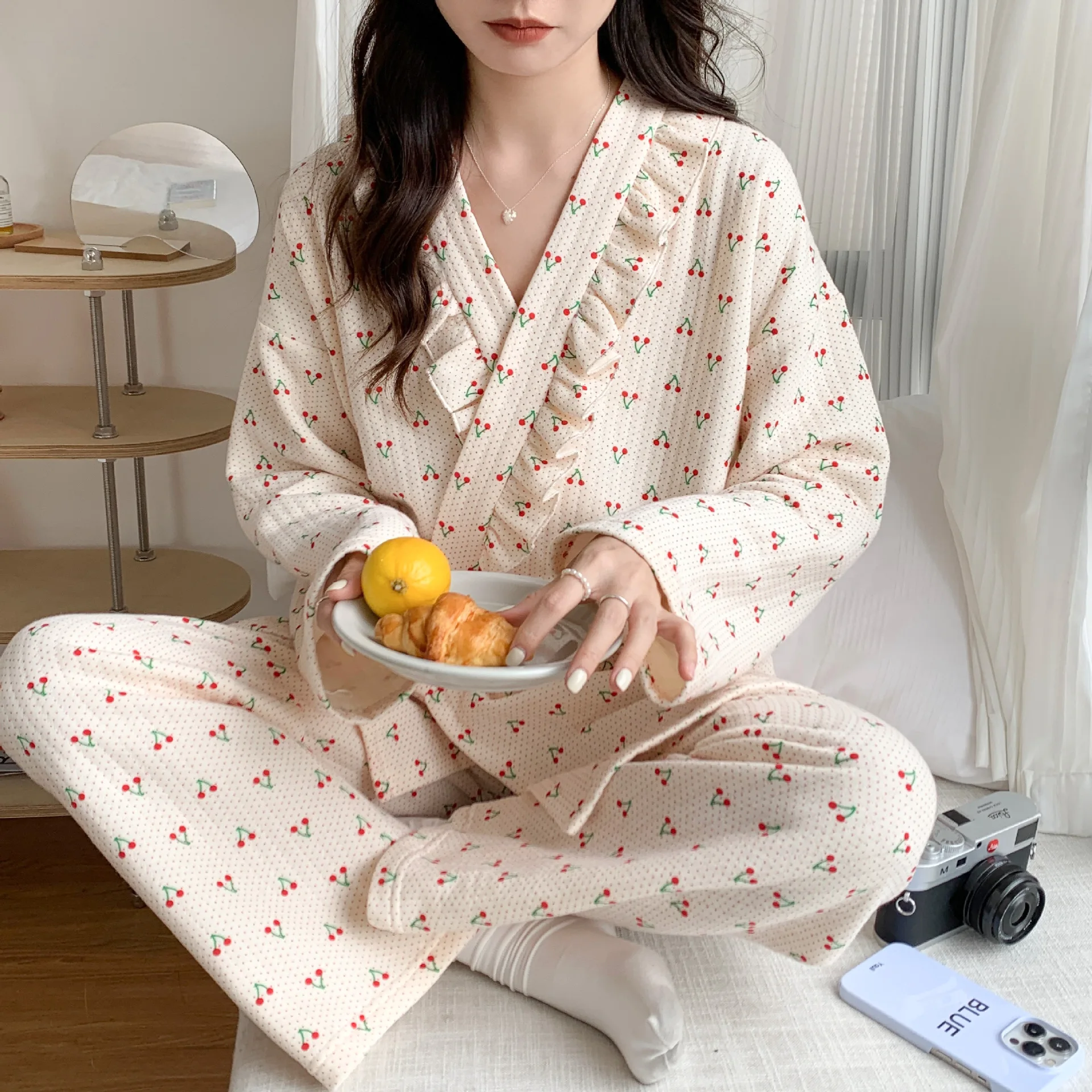 Pijama lactancia premamá algodón ajuste barriga de otoño - imagen 3