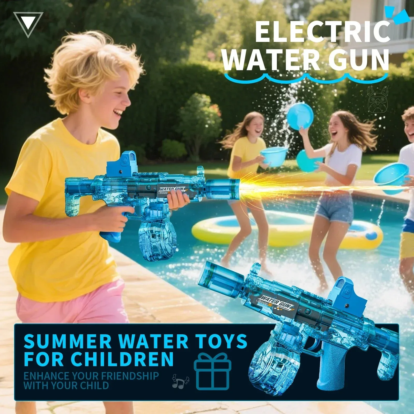 Pistola de agua eléctrica con luces, retroceso y sensor automático