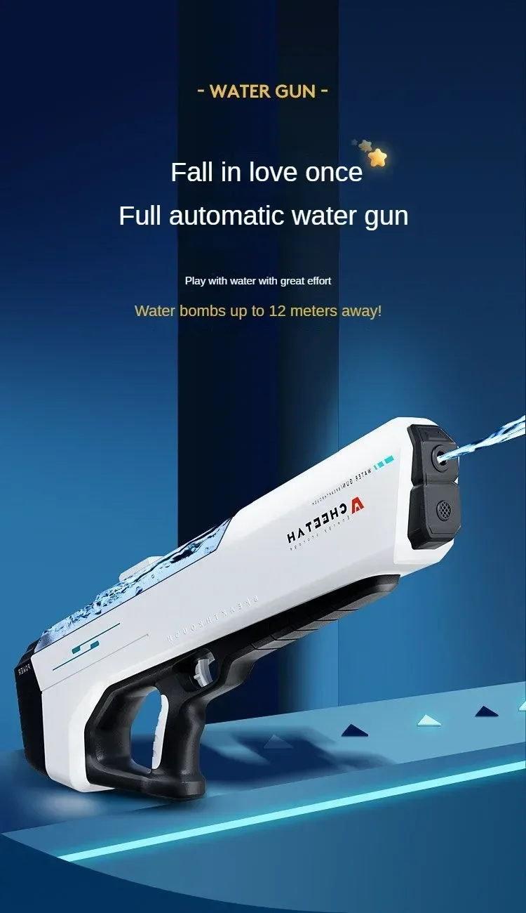 Pistola de agua eléctrica mostrando su diseño ergonómico y gatillo