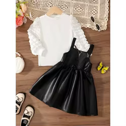 Conjunto falda y top de polipiel para niña de 4 a 7 años