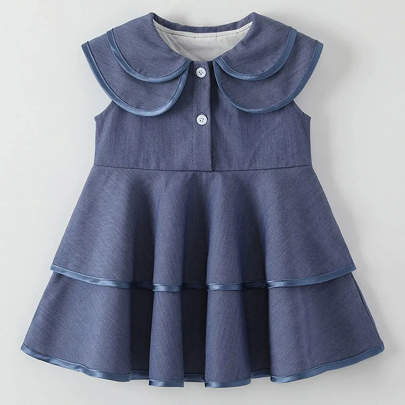 Vestido vaquero azul para niñas con cuello redondo estilo coreano - imagen 2