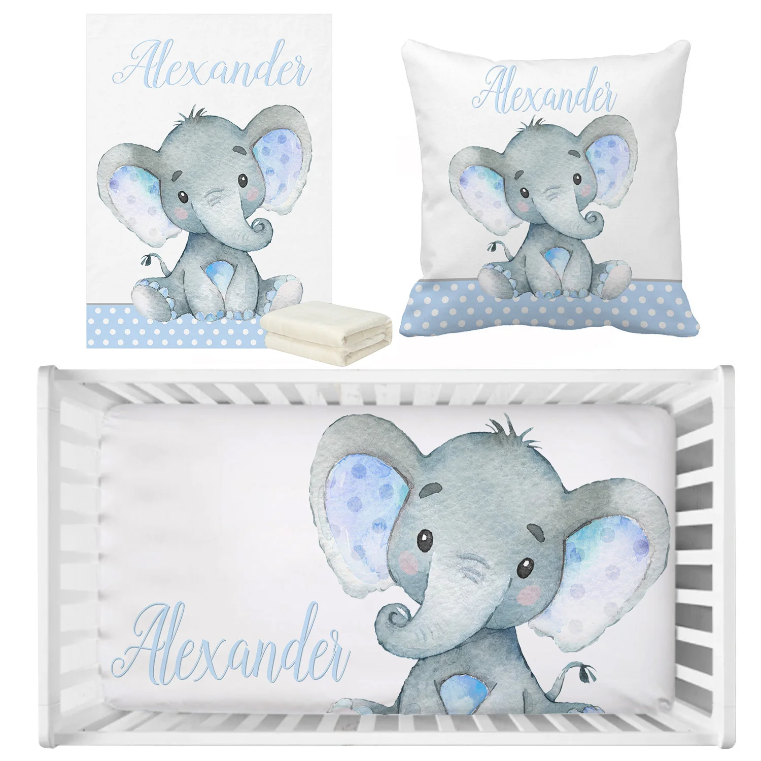 LVYZIHO Juego de sábanas cuna bebé con nombre y elefante azul