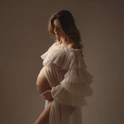 Vestido de maternidad con hombros descubiertos y volantes para fotos