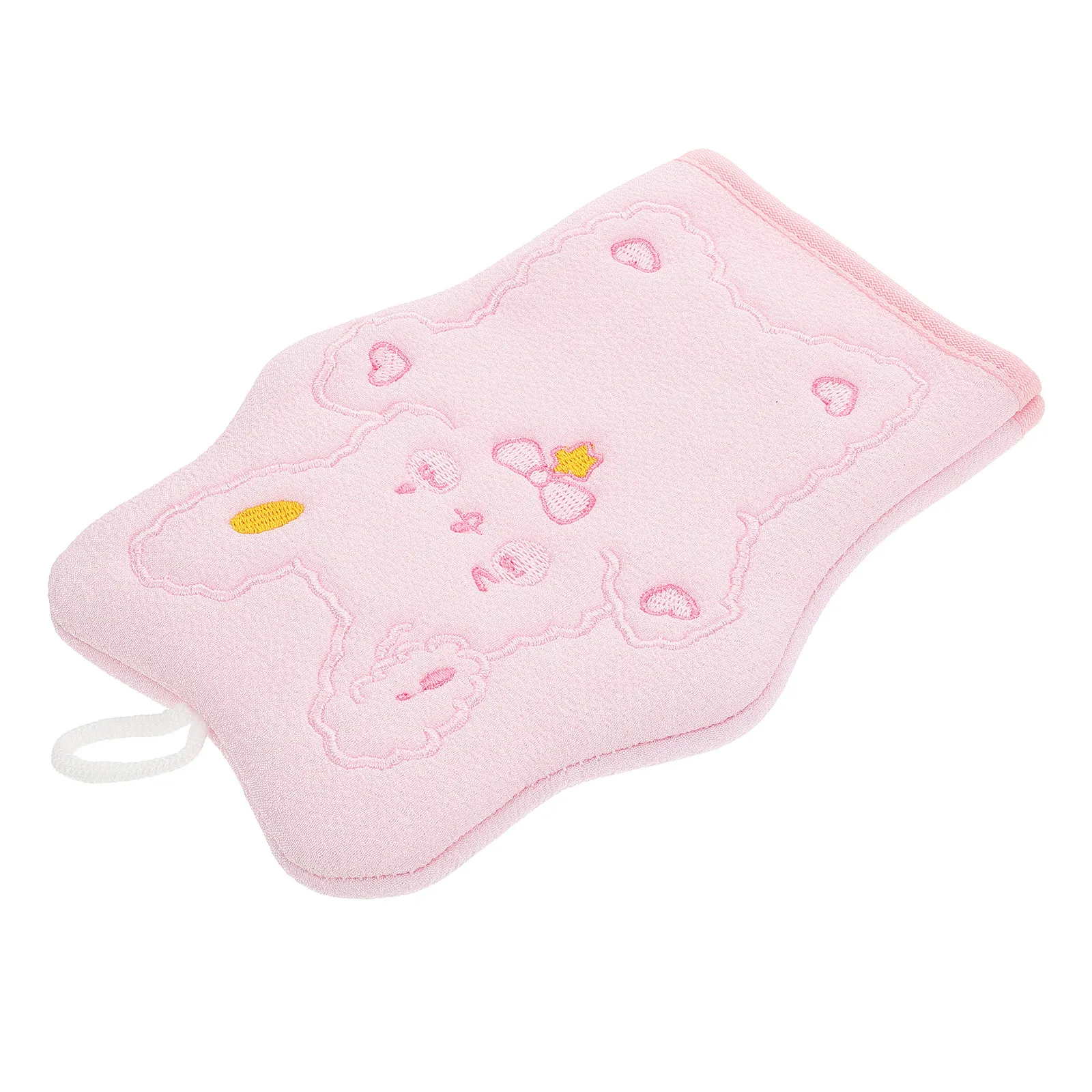 Manopla de baño infantil rosa con diseño de dibujos animados