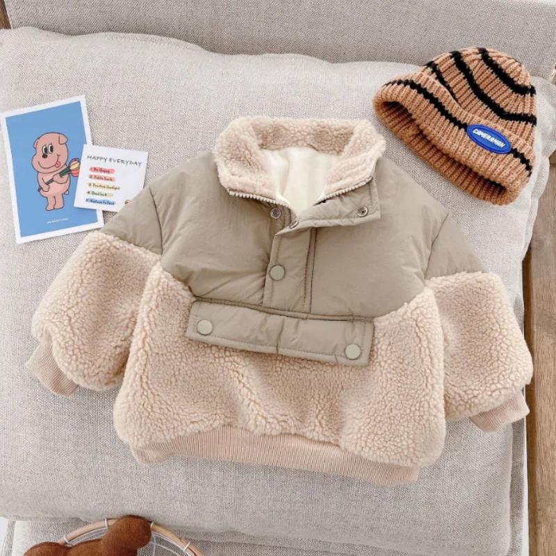 Abrigo de lana con costuras cálidas para niñas otoñales