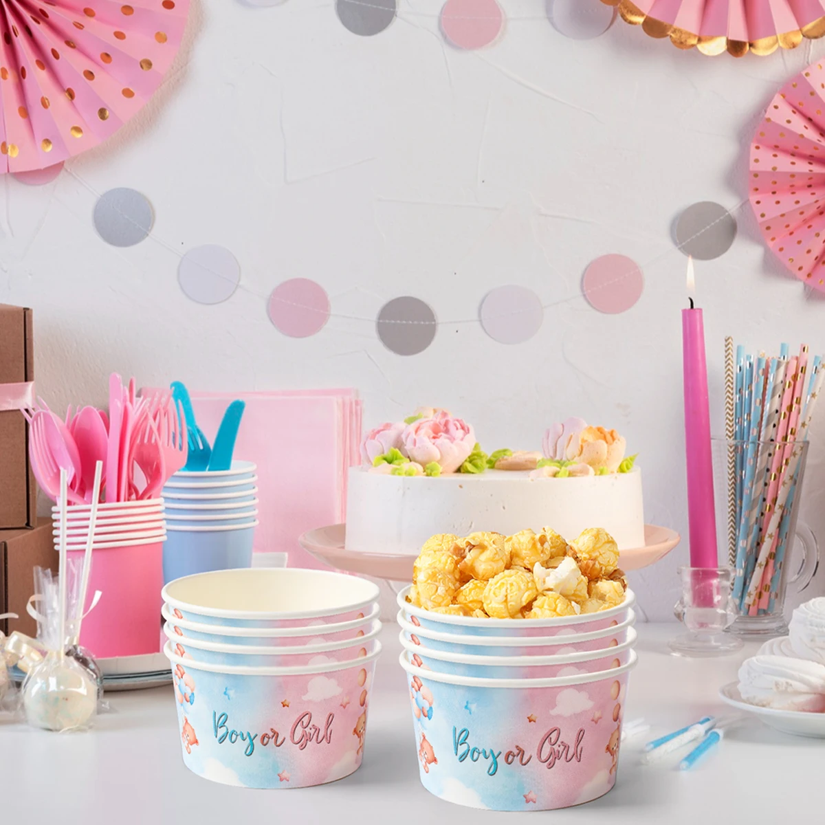Cuencos de papel barco para palomitas – rosa y azul - imagen 2