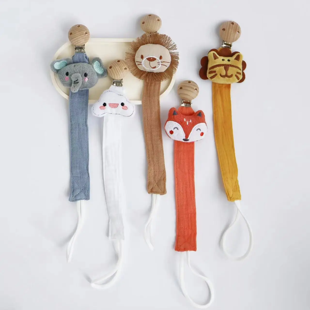 Cadena de chupete para bebé – Algodón ecológico con animalitos - imagen 2