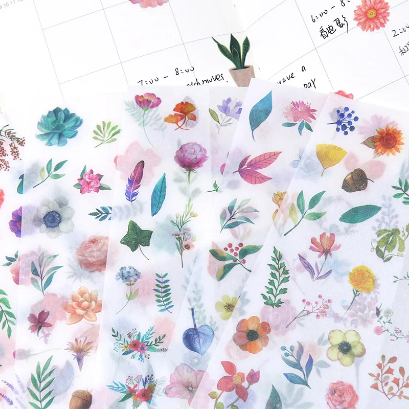 Pegatinas washi kawaii con ballenas y flores para álbum diario - imagen 3