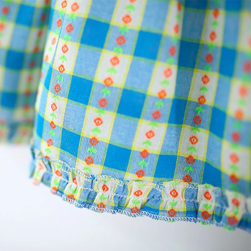 Conjunto vestido princesa a cuadros de verano para bebé con sombrero - imagen 2