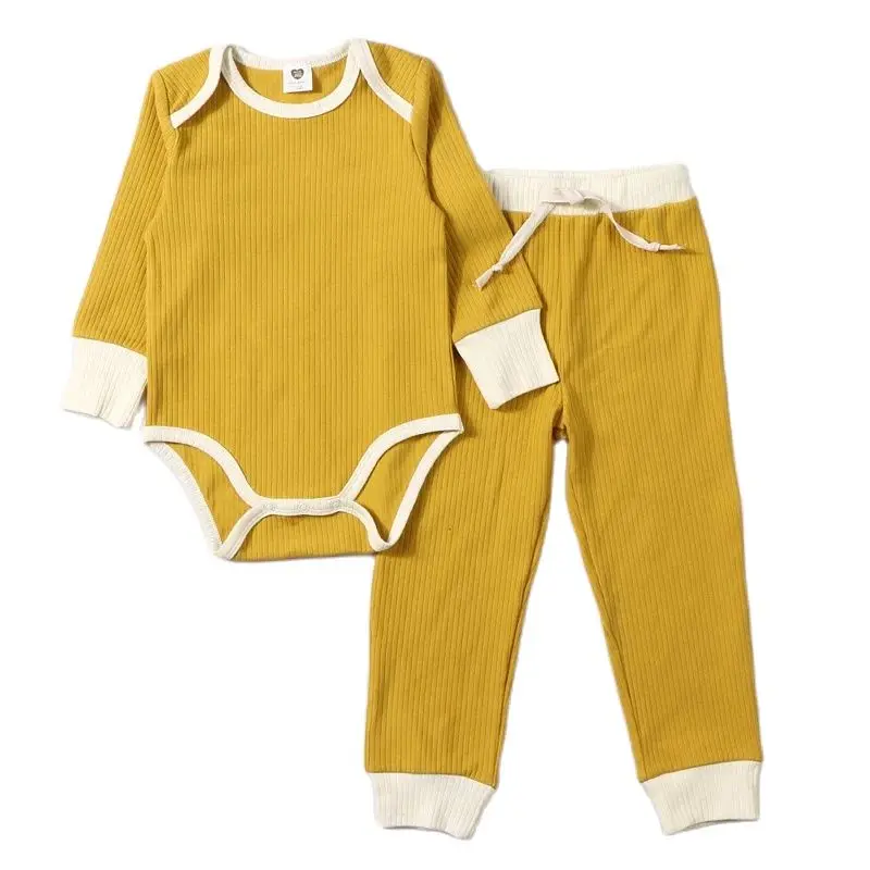 Conjunto acanalado de algodón para bebé – Top y pantalón con cordón - imagen 3