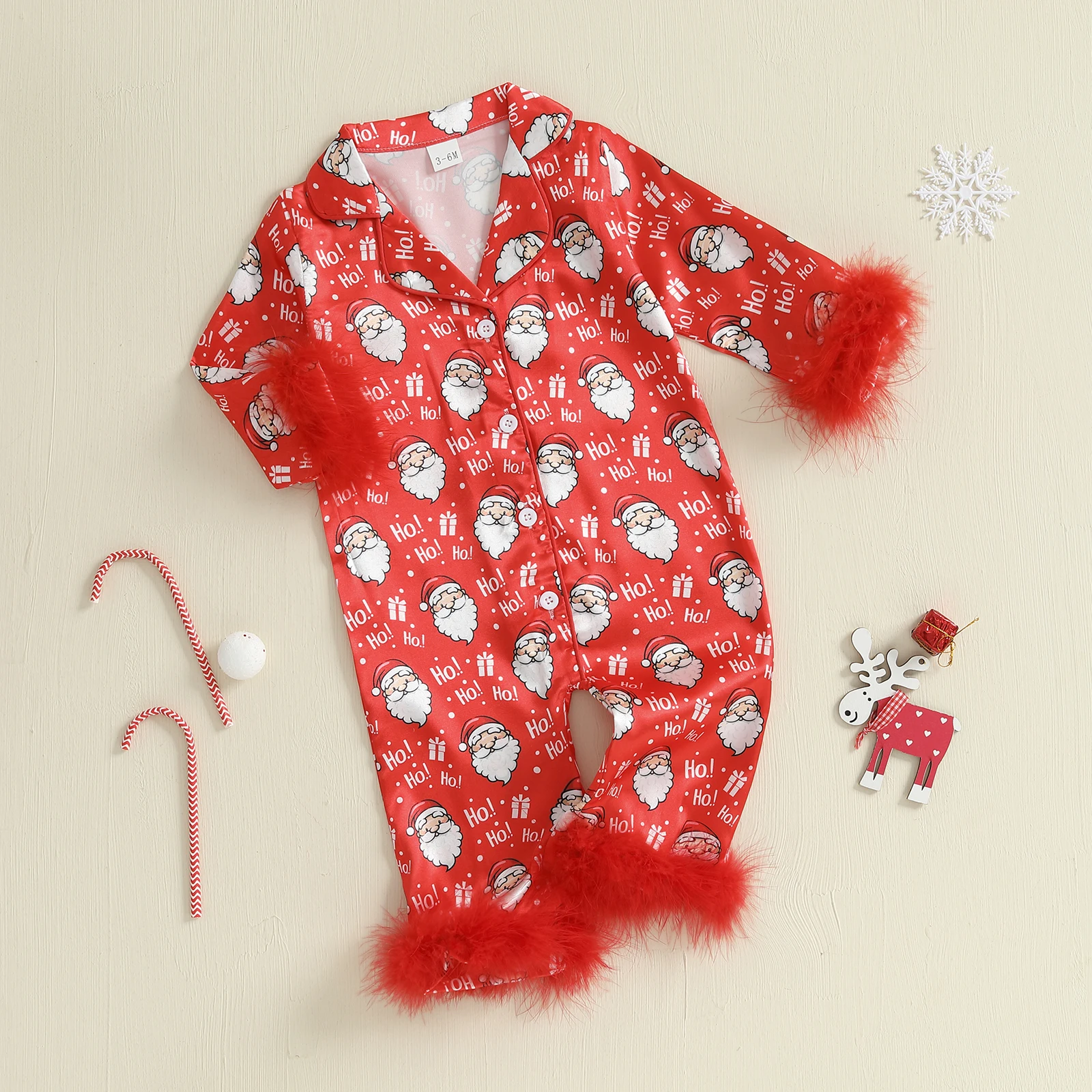 Tregren Pijama de Navidad tipo pelele satén para niña con botones - imagen 2