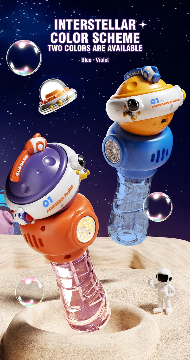 Juguete espacial con burbujas en acción