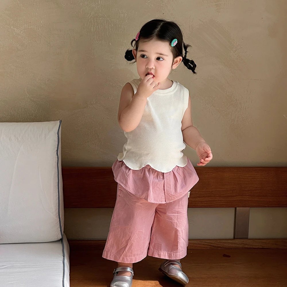Pantalones anchos de verano para niña en rosa finos y holgados - imagen 3