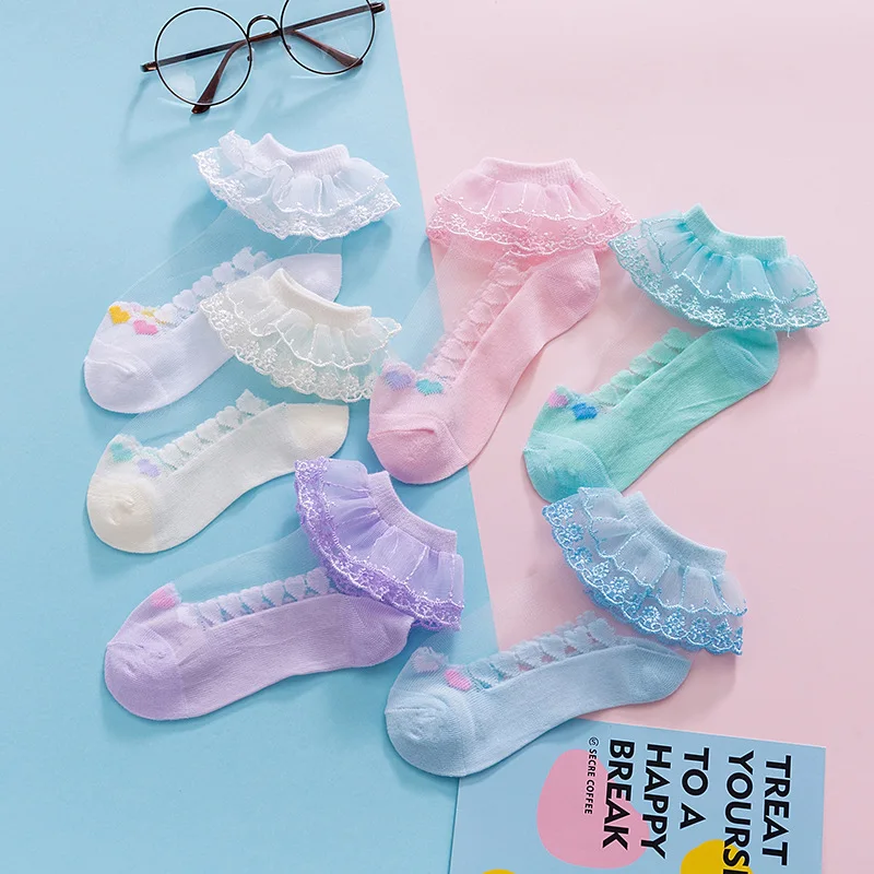 Calcetines altos de malla con volante y encaje veraniegos para niña - imagen 2