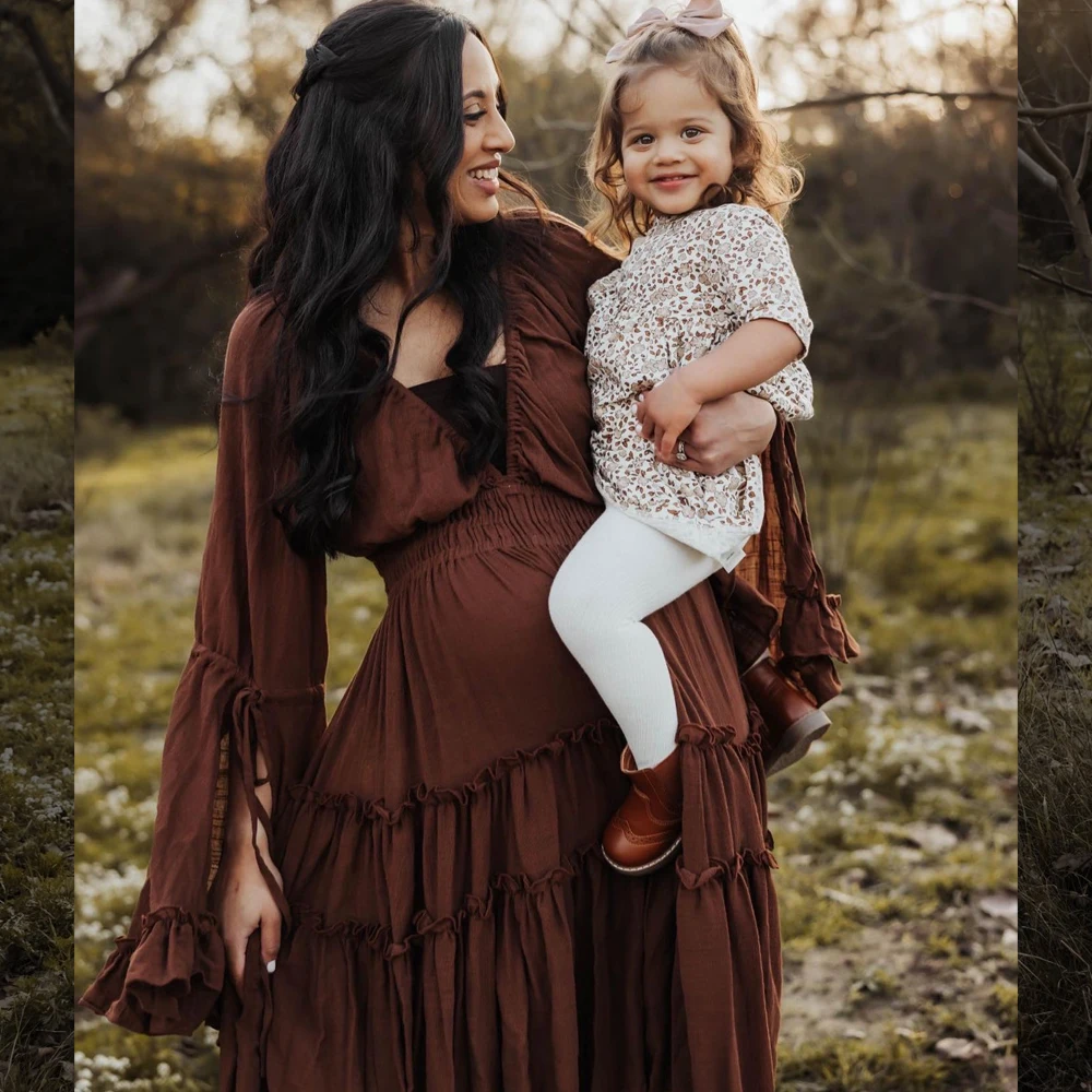 Vestido de maternidad bohemio largo en lino y algodón con V profunda - imagen 2
