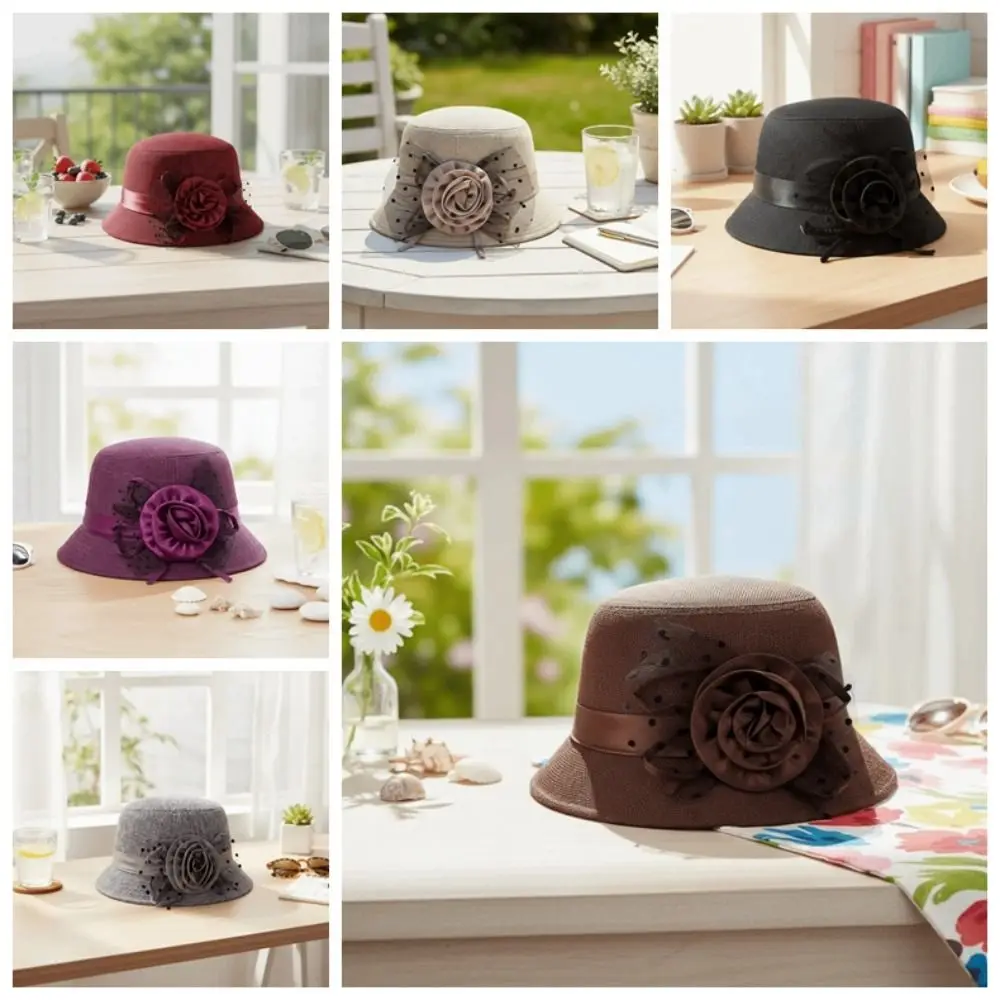Sombrero de pescador solar transpirable plegable con flor elegante - imagen 4