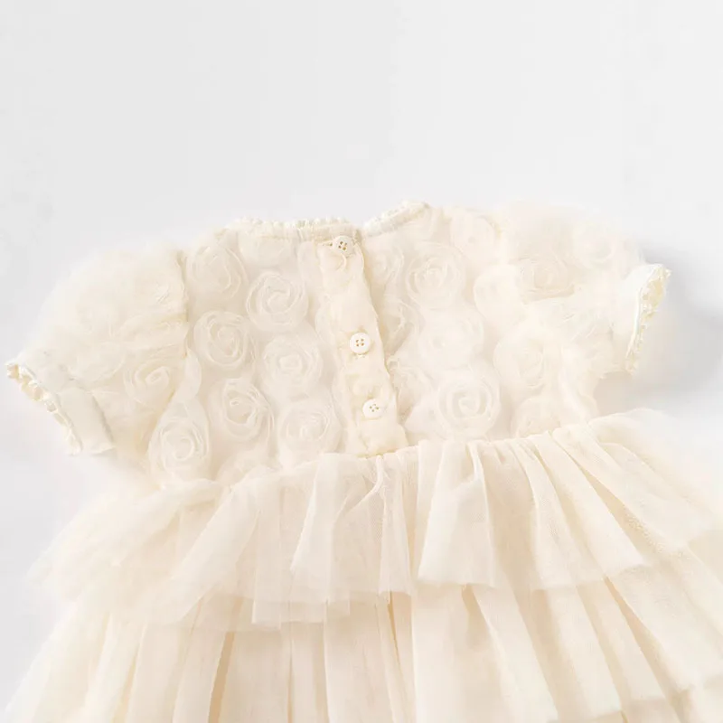 Vestido de verano manga corta para niña recién nacida con lazo - imagen 3