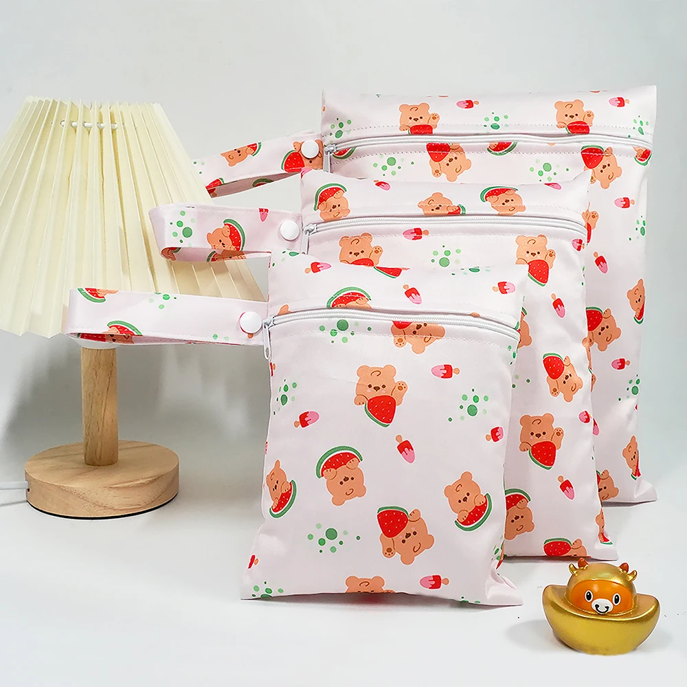 Bolsas de pañales impermeables con estampado de oso y zorro – Pack de 3